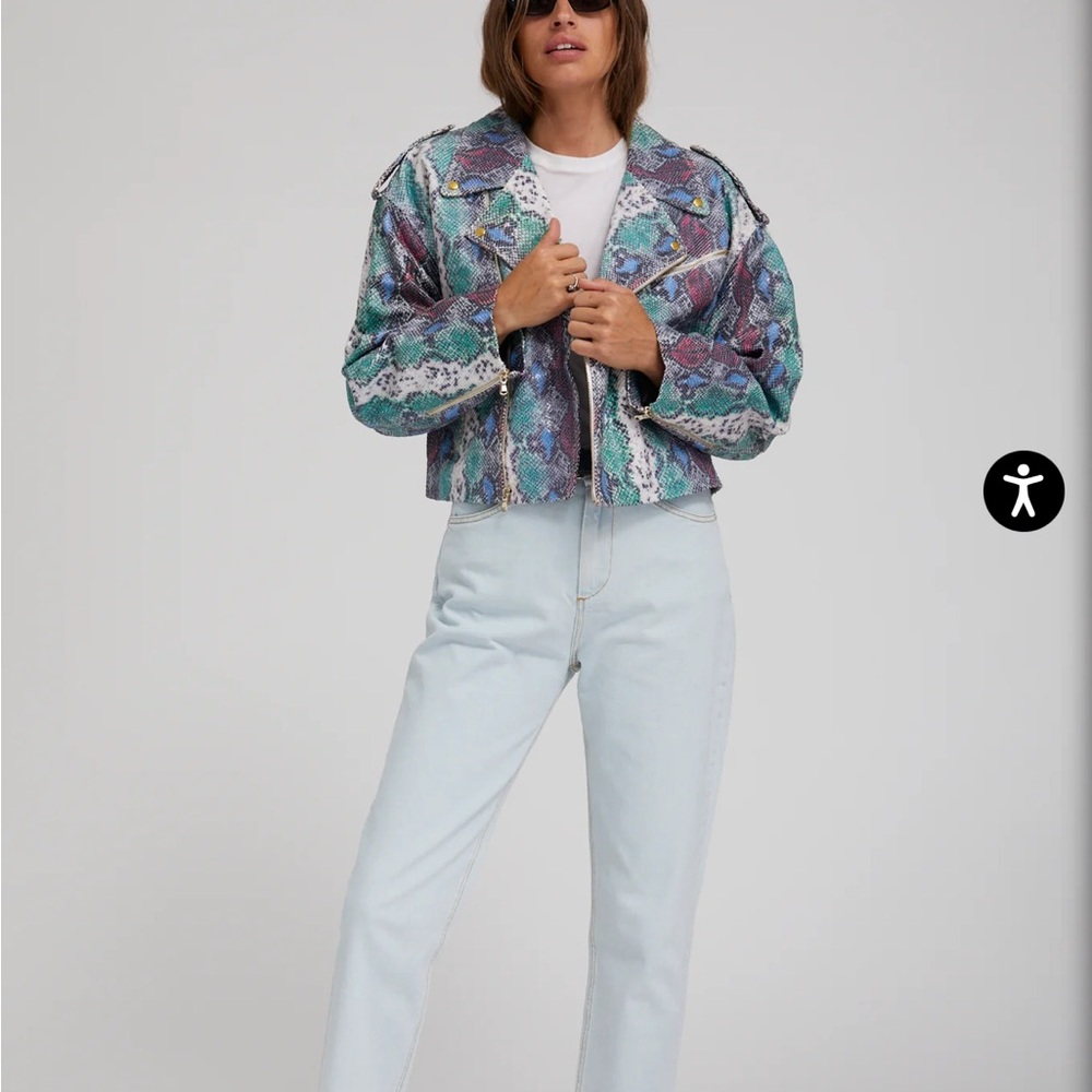 Multicolor Snakeskin Leather Moto Jacket